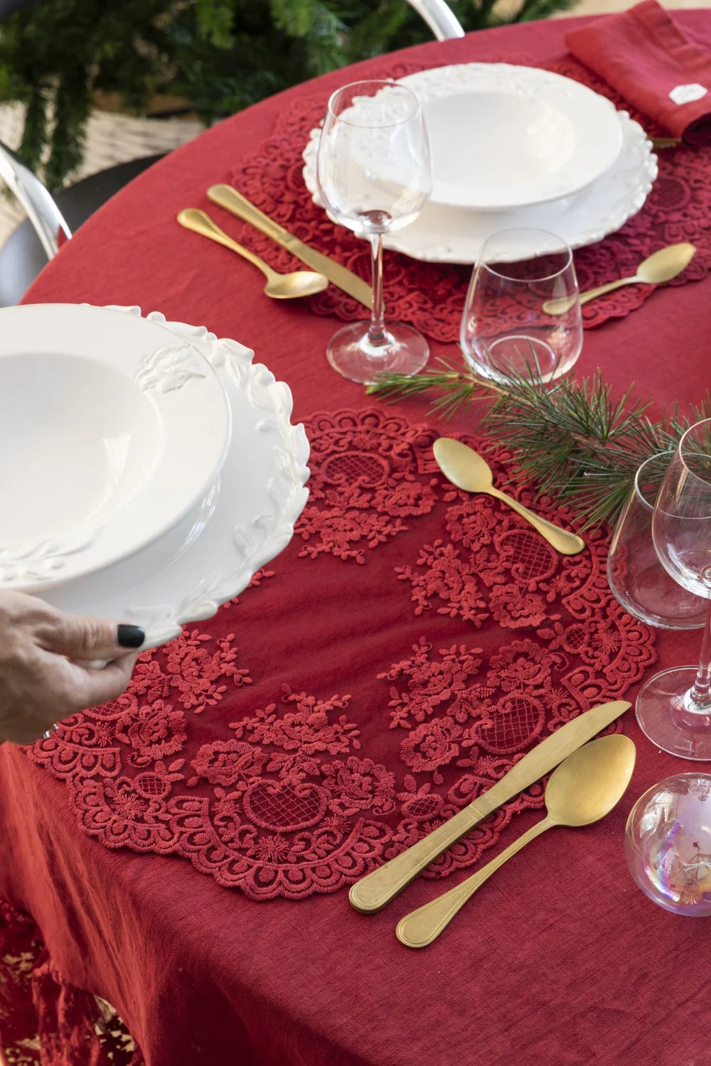 Platzset Provenza aus Spitze – Rot, Ø 40 cm