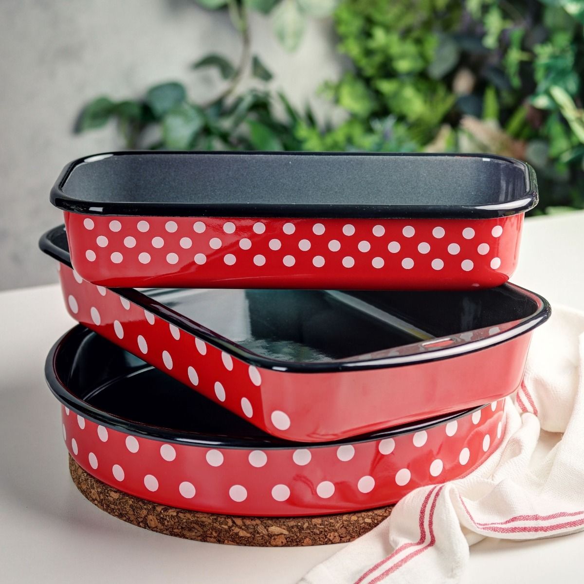 Metalac Original – Emaille Backformen 3er-Set | Dots on Red