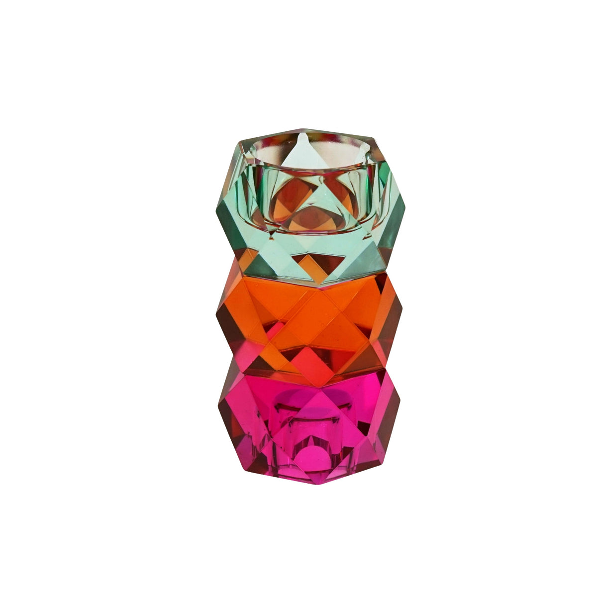 WERNS Kerzenhalter aus Kristallglas Pink, Orange & Blau – 2-in-1