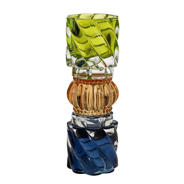 WERNS Kerzenhalter aus Glas Blau, Orange & Grün – 20,5 cm