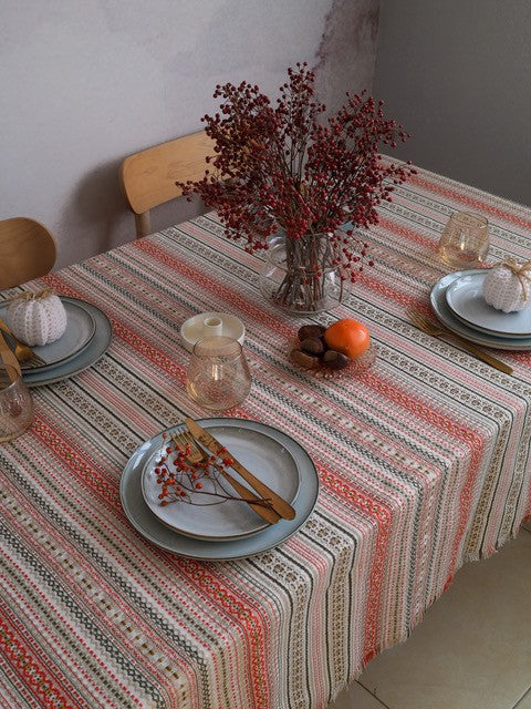 Handgewebte Tischdecke Oliv-Orange – Kaja Design aus Kroatien