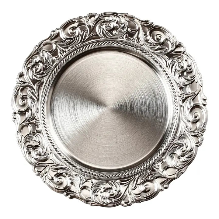 Bože – Dekoteller Silber mit verziertem Rand, Ø 33 cm
