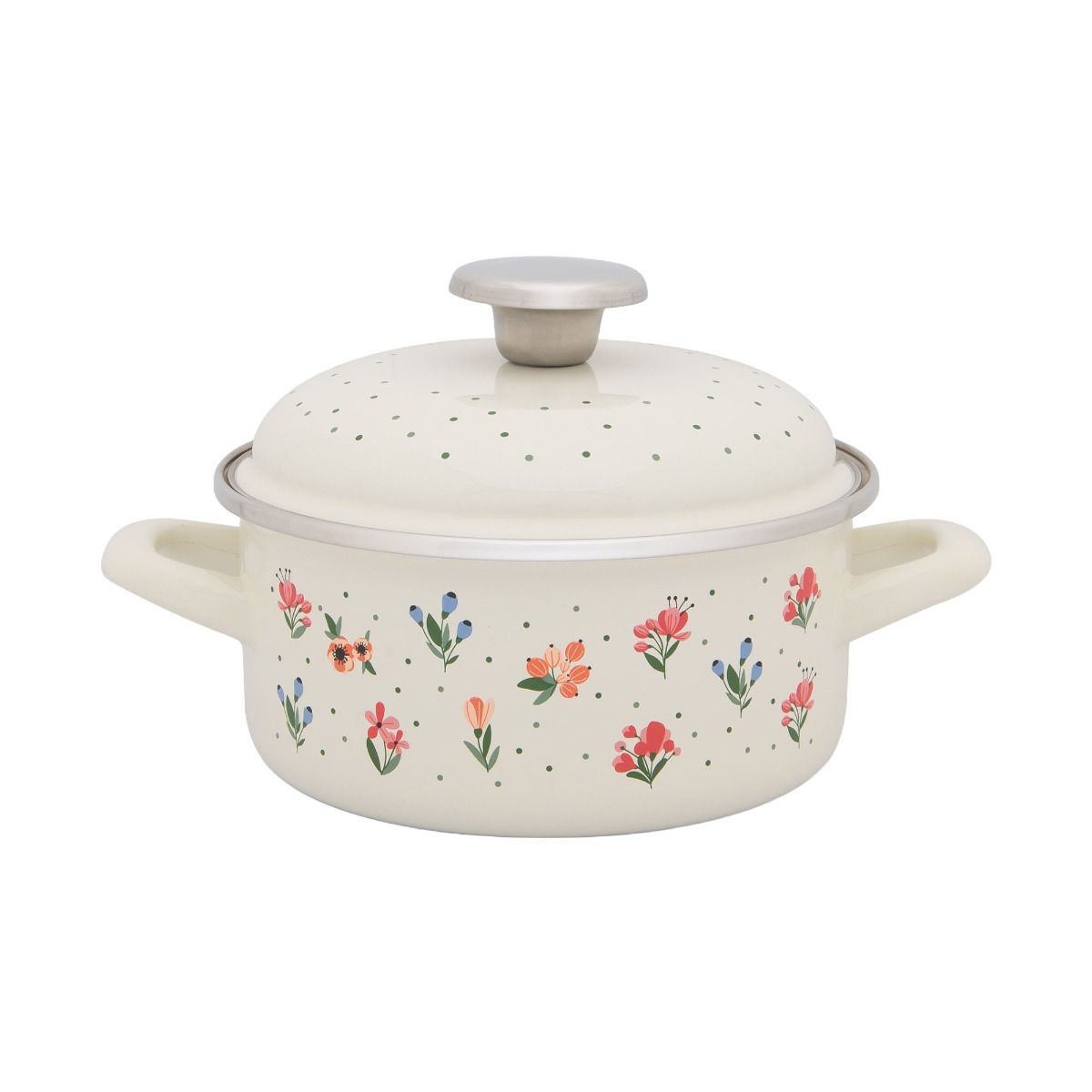 Metalac Original – Emaille Kochtopf Flowers mit Deckel | 16 cm, 1,5 L