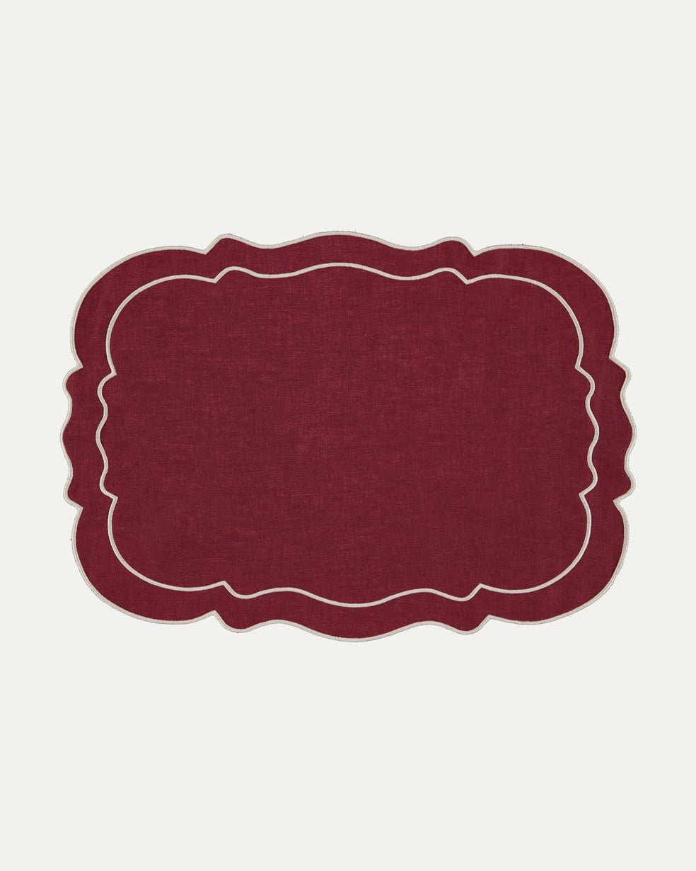 Leinen-Platzset Clou – Bordeaux mit Weiß, 35 × 50 cm