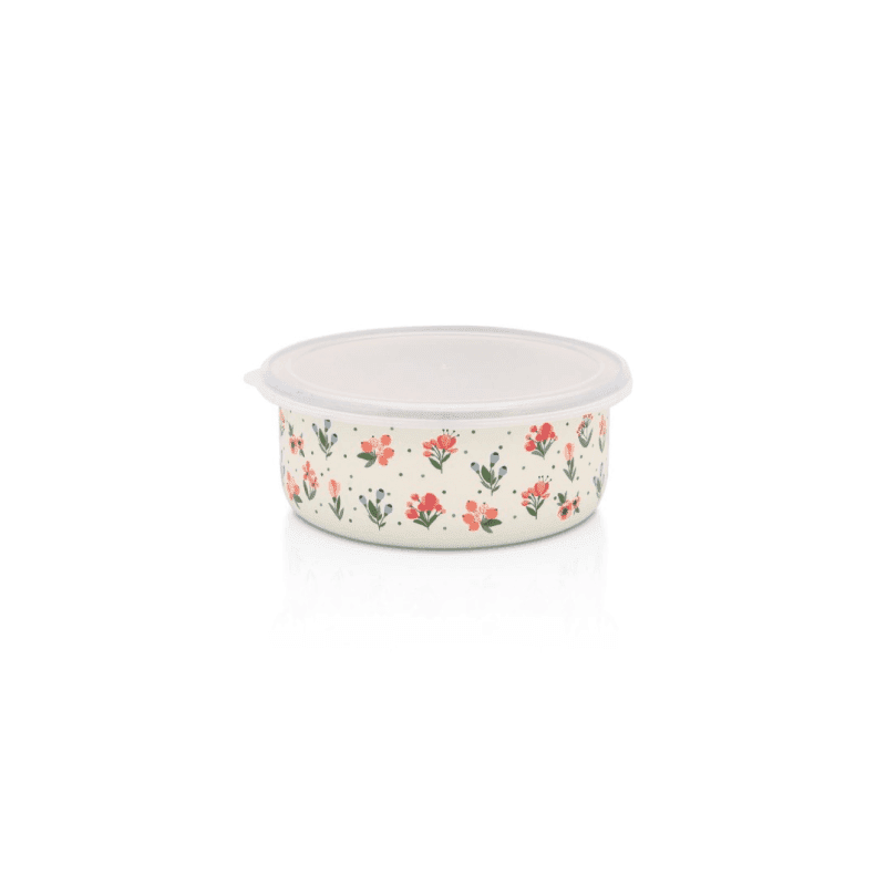 Metalac Original – Emaille Vorratsdose Flowers mit Deckel | 16 cm, 1,3 L