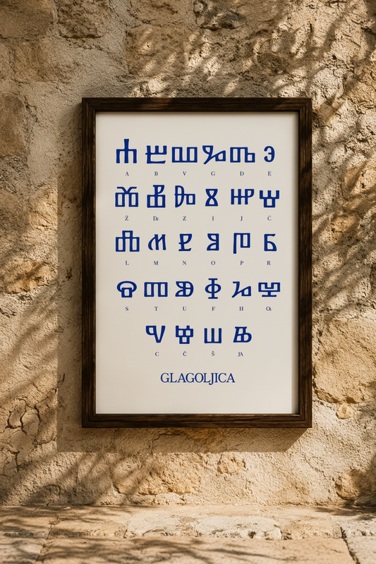 Glagolica / Glagoljica Poster – slawische Schrift als Wanddekoration (Blau)