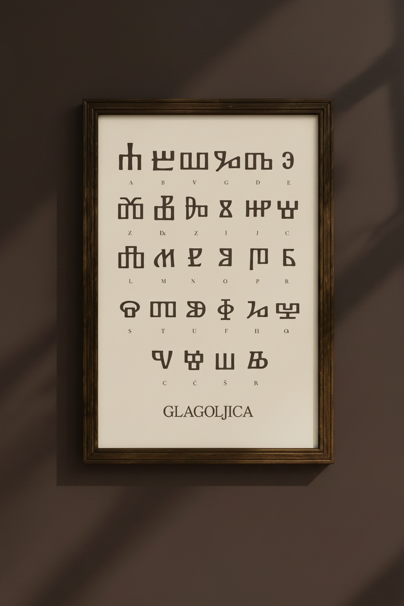 Glagolica / Glagoljica Poster – slawische Schrift als Wanddekoration (Braun)