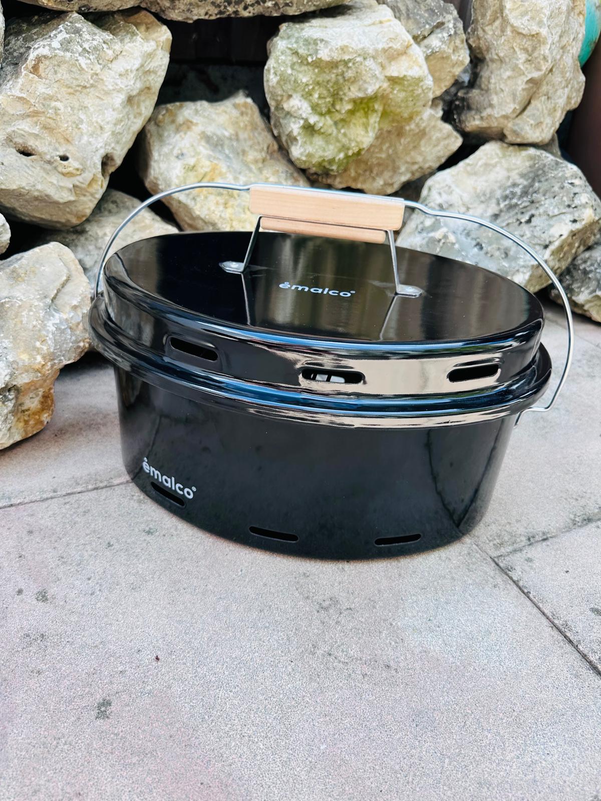Emalco To Go Grill mit Deckel und Grillrost – Schwarz