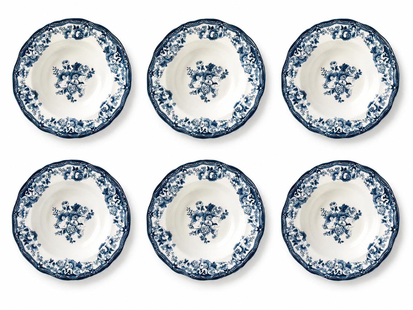 Suppenteller 22 cm Porzellan Blau– 6er Set