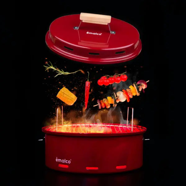 Emalco To Go Grill mit Deckel und Grillrost – Rot