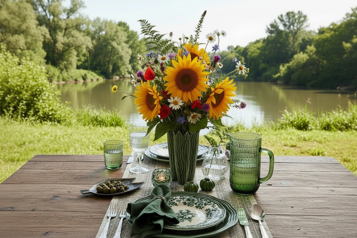 Essteller 26 cm Porzellan grün – Florales Design Teller - Marija