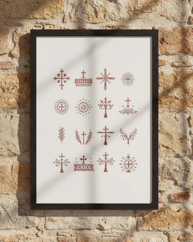 Sicanje Poster – traditionelle Symbole aus Kroatien & Bosnien (Rot)