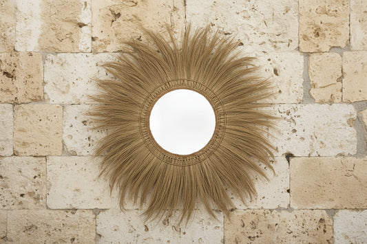 Bazar Bizar Mufasa Wandspiegel 120 cm Natural – Boho Rattan Spiegel