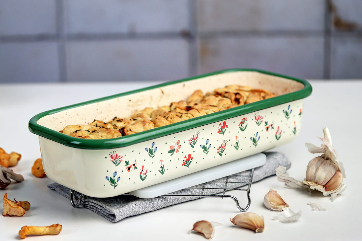 Metalac Original – Emaille Brotbackform / Kastenform 30 cm Flowers