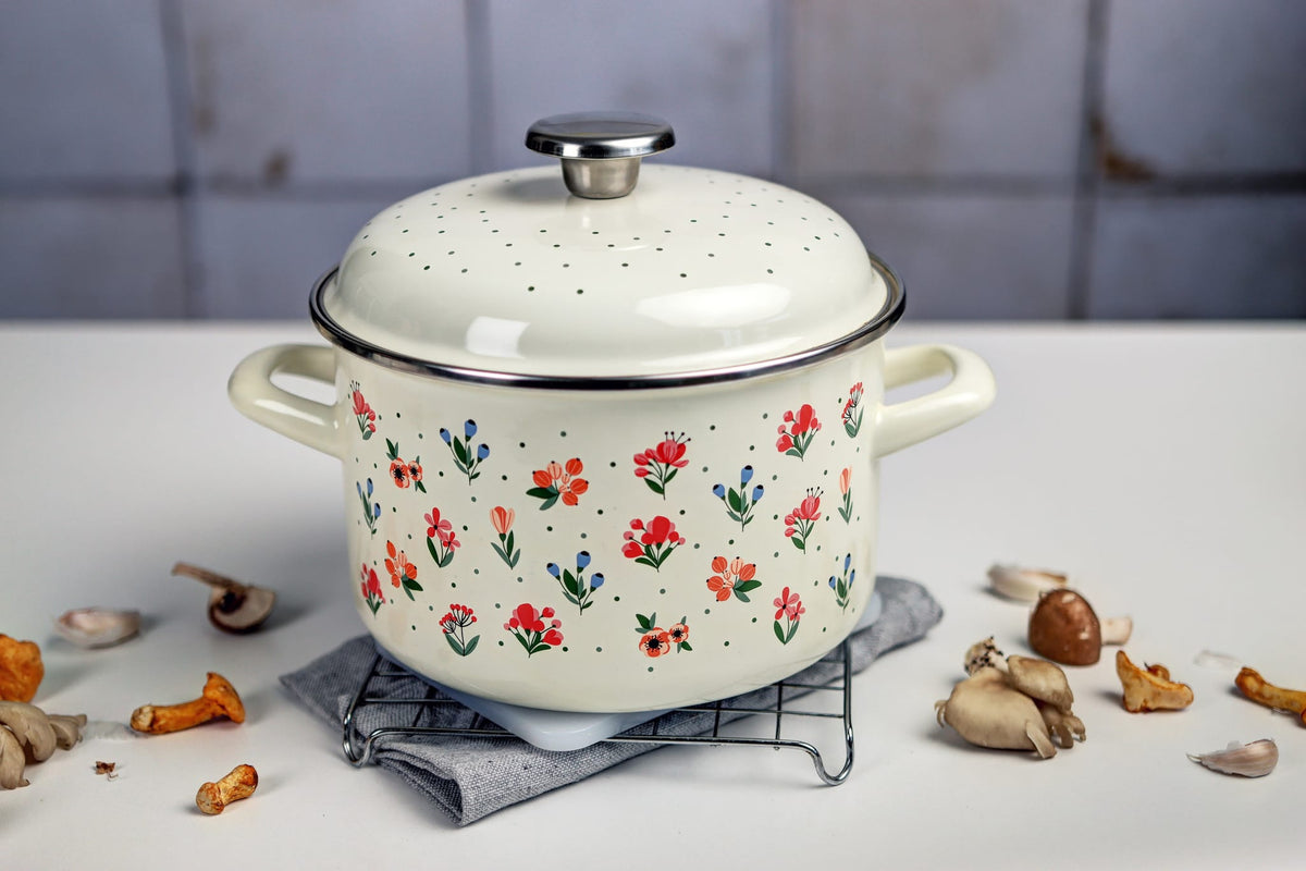 Metalac Original – Emaille Kochtopf Flowers mit Deckel | 20 cm, 4 L