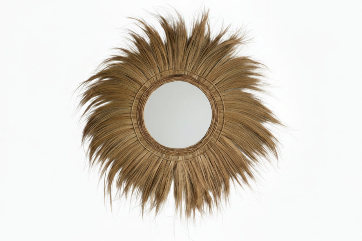 Bazar Bizar Mufasa Wandspiegel 120 cm Natural – Boho Rattan Spiegel