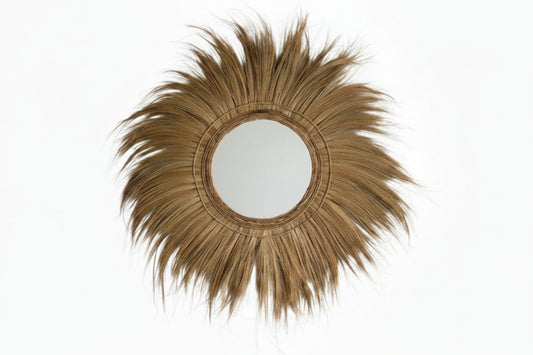 Bazar Bizar Mufasa Wandspiegel 120 cm Natural – Boho Rattan Spiegel