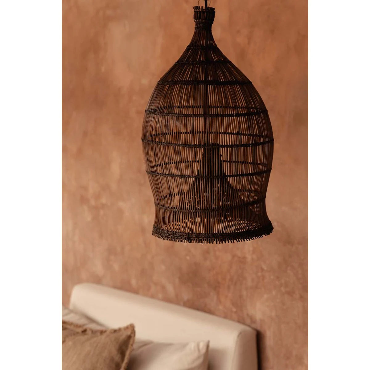 Pendelleuchte Woven Bell Braun – S – handgefertigt aus Bambus