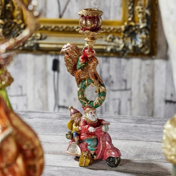 WERNS Kerzenleuchter Santa auf Roller – Weihnachtsdeko, 30,5 cm