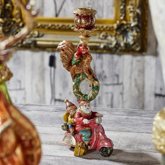 WERNS Kerzenleuchter Santa auf Roller – Weihnachtsdeko, 30,5 cm