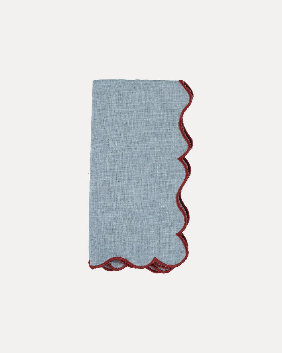 Stoffserviette Ondulado mit Wellenrand – Hellblau & Bordeaux, 45 × 45 cm
