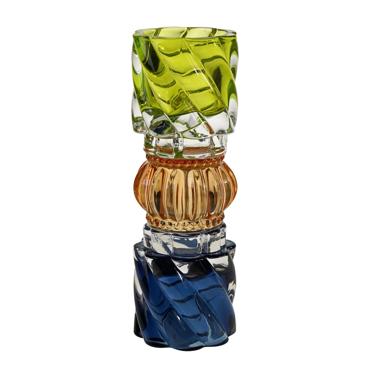 WERNS Kerzenhalter aus Glas Blau, Orange & Grün – 20,5 cm