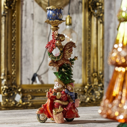 WERNS Kerzenleuchter Santa auf Roller mit Tannenbaum – 30,5 cm