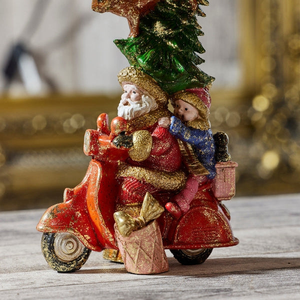 WERNS Kerzenleuchter Santa auf Roller mit Tannenbaum – 30,5 cm