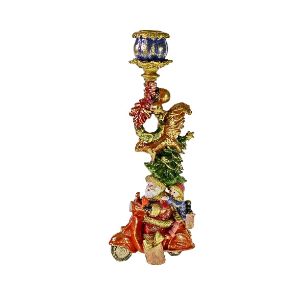 WERNS Kerzenleuchter Santa auf Roller mit Tannenbaum – 30,5 cm