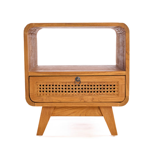 Bazar Bizar Breeze Nachttisch – Teakholz & Rattan