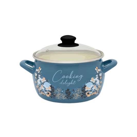 Metalac Original – Emaille Kochtopf mit Glasdeckel 24 cm | Blau – Cooking Delight