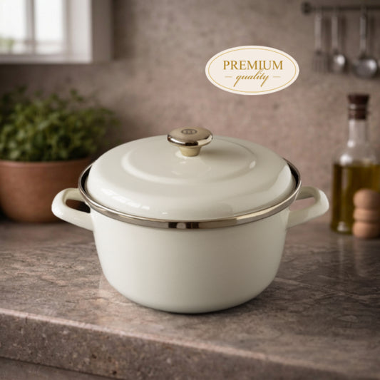 Kochtopf 24 cm Emaille 5,4L – Beige mit Goldrand | Metalac