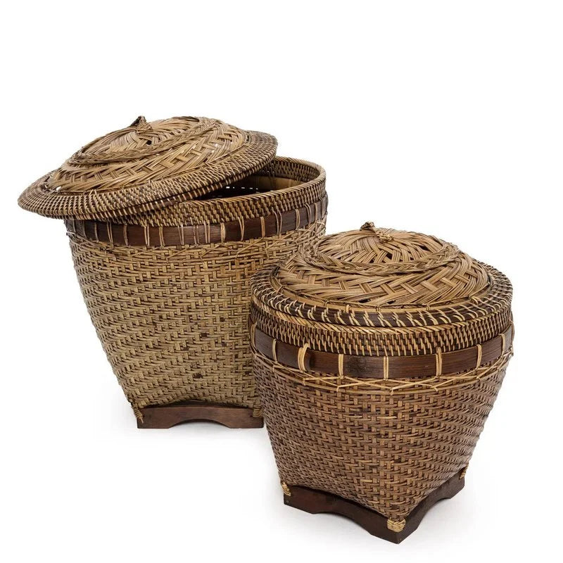 Bazar Bizar – Colonial Aufbewahrungskorb mit Deckel aus Rattan, Braun (M)