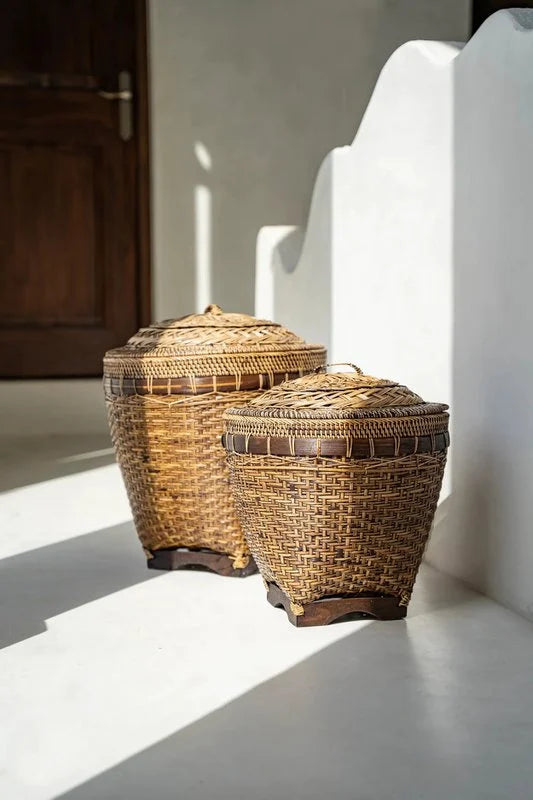 Bazar Bizar – Colonial Aufbewahrungskorb mit Deckel aus Rattan, Braun (L)
