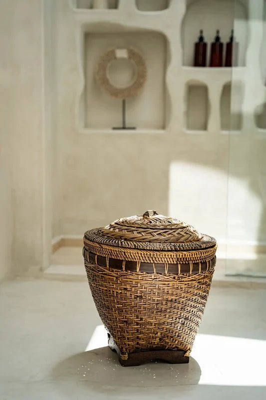 Bazar Bizar – Colonial Aufbewahrungskorb mit Deckel aus Rattan, Braun (L)