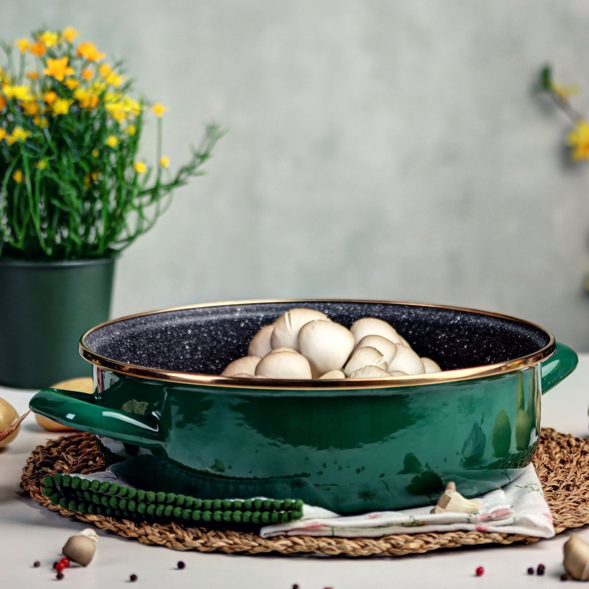 Metalac Original – Schmorpfanne mit zwei Griffen 26 cm | Granit Induction Green Gold