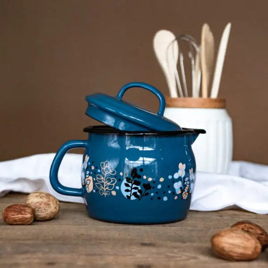 Metalac Emaille-Kanne 1,3 l mit Deckel – Cooking Delight Blau