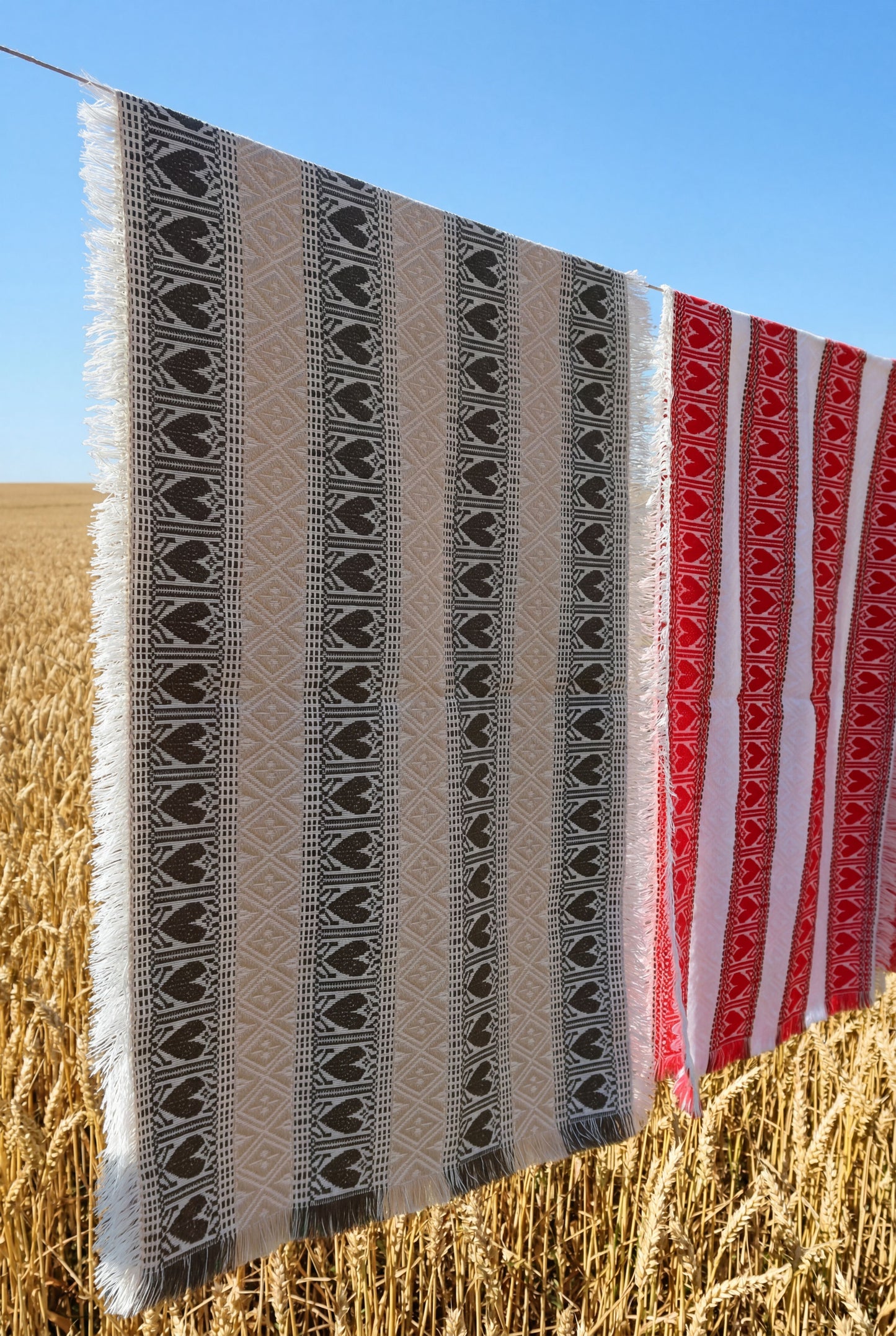 Tischdecke oliv handgewebt – Kroatische Tischdecke - Srce