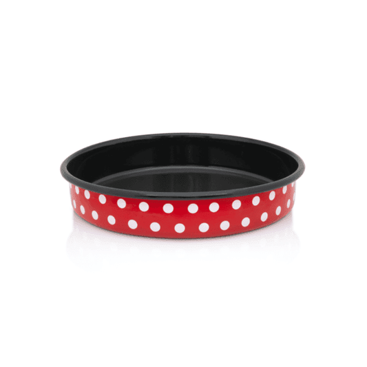 Runde Emaille-Backform 30 cm – Metalac Tepsija  Dots on Red