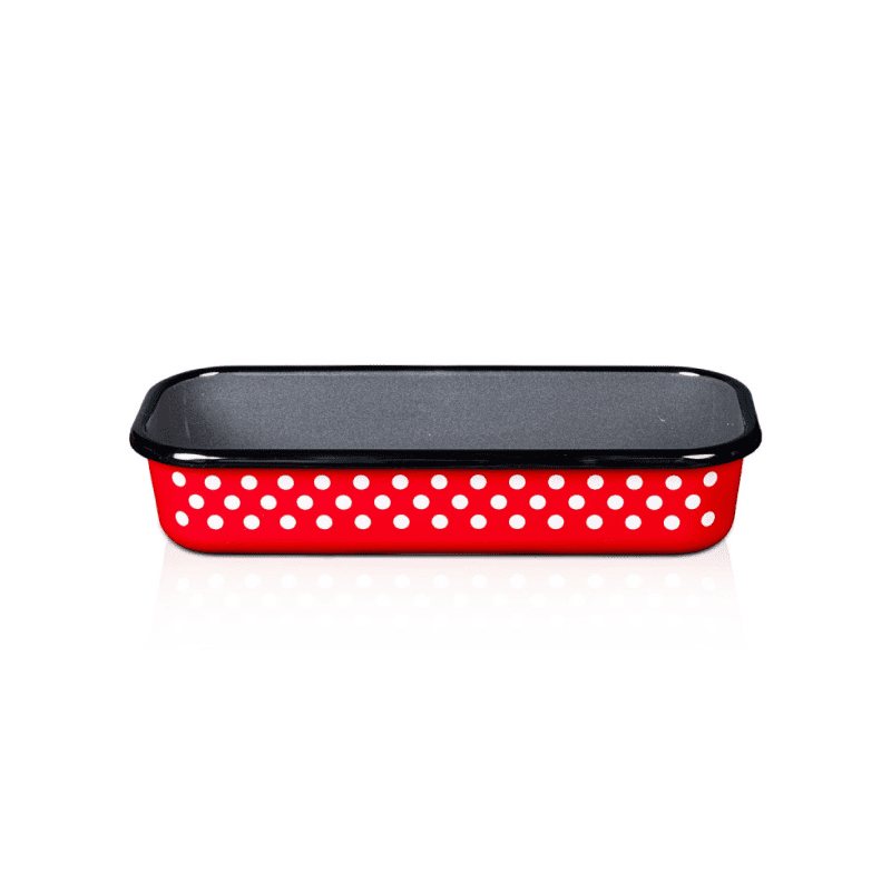 Metalac Original – Emaille Brotbackform / Kastenform 30 cm Dots on Red