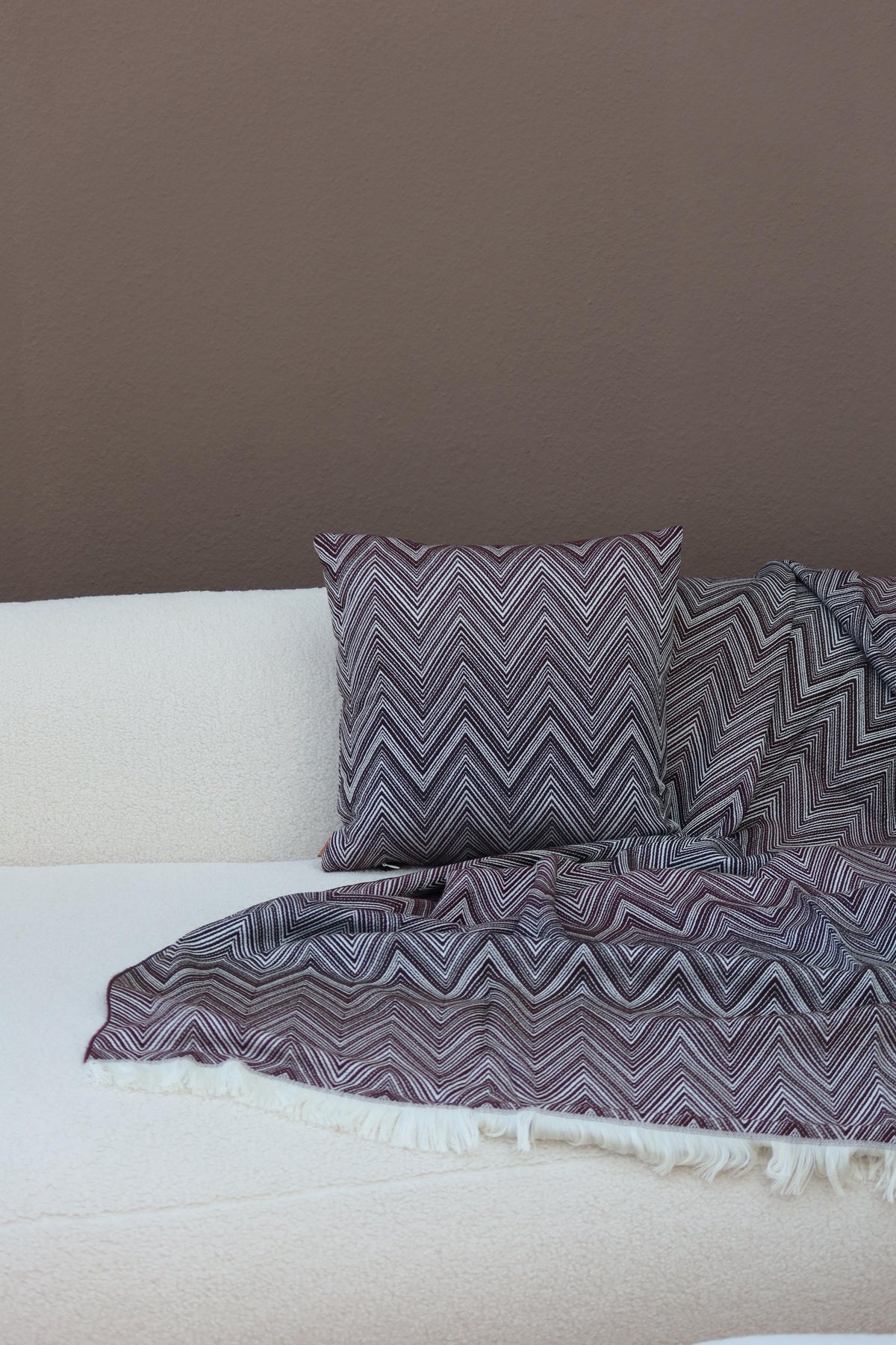 Missoni Home Kissen Timmy 40 × 40 cm Braun/Weiß – 100 % Wolle