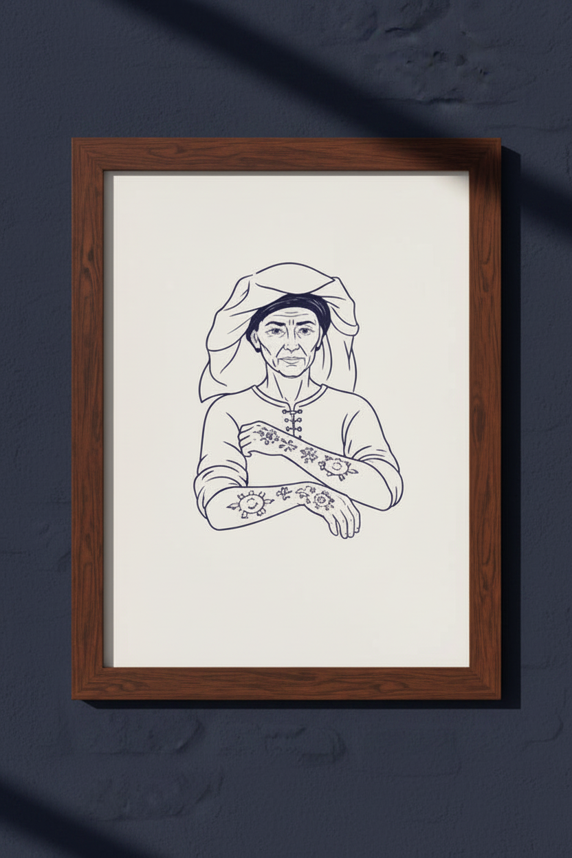Sicanje Frau Poster – Symbol für Tradition & Stärke (Blau)