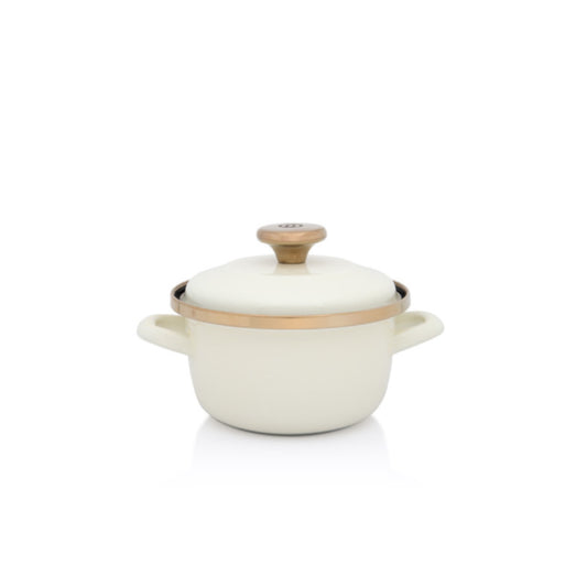 Kochtopf 16 cm Emaille 1,6L – Beige mit Goldrand | Metalac