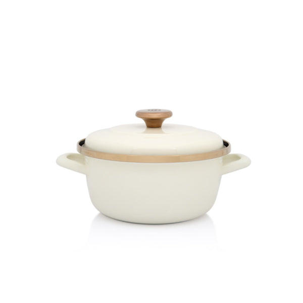 Kochtopf 20 cm Emaille 3L – Beige mit Goldrand | Metalac