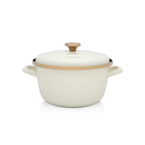 Kochtopf 24 cm Emaille 3,9L – Beige mit Goldrand | Metalac - Maximus