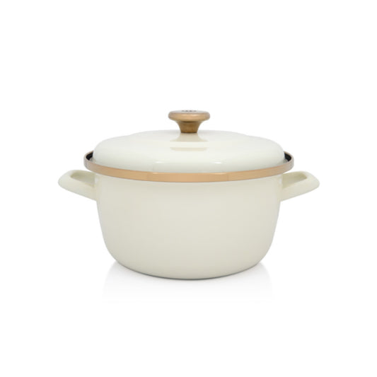 Kochtopf 24 cm Emaille 5,4L – Beige mit Goldrand | Metalac