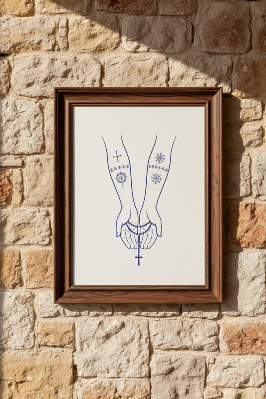 Sicanje Hände Poster – Symbol für Schutz & Glaube (Blau)