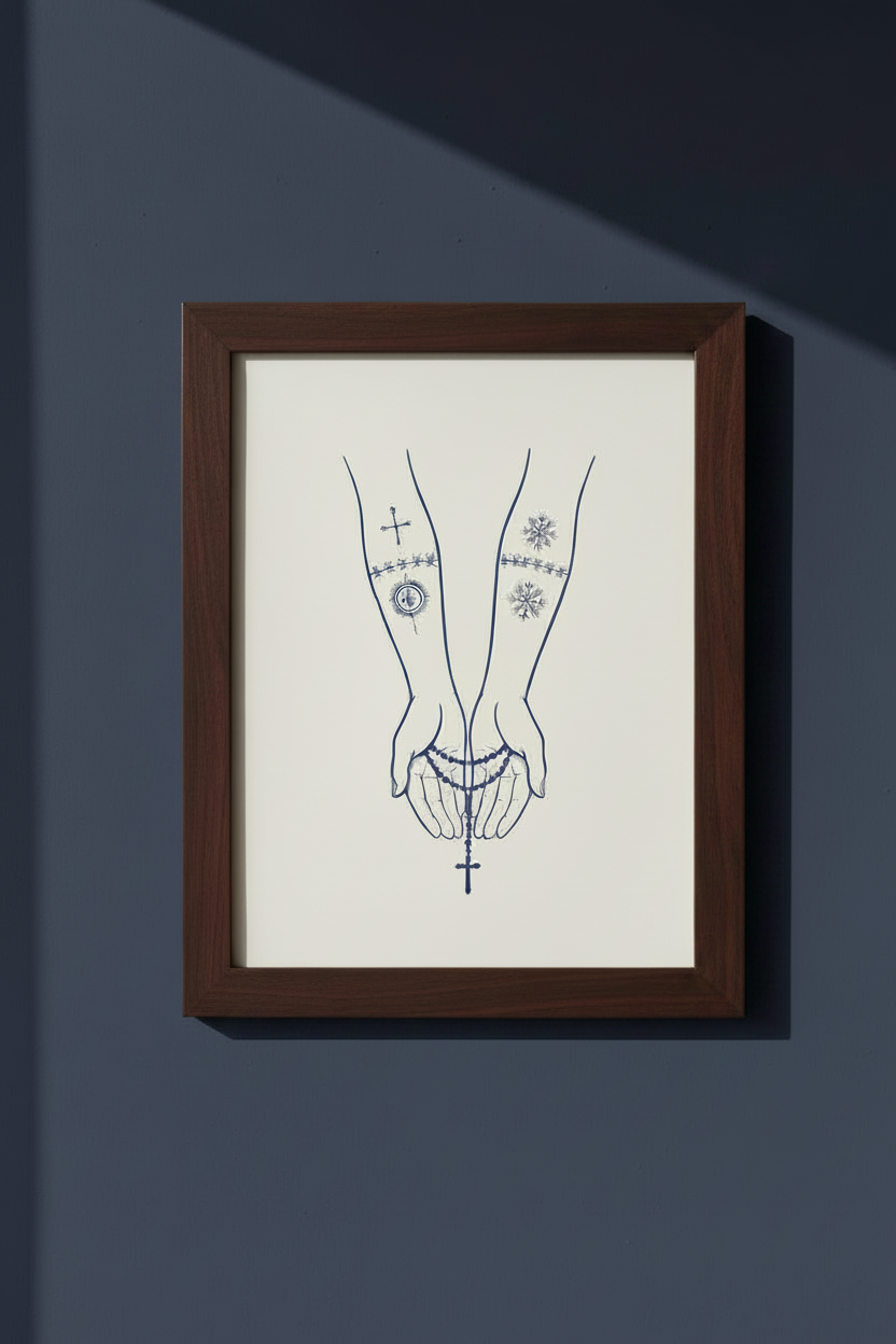 Sicanje Hände Poster – Symbol für Schutz & Glaube (Blau)