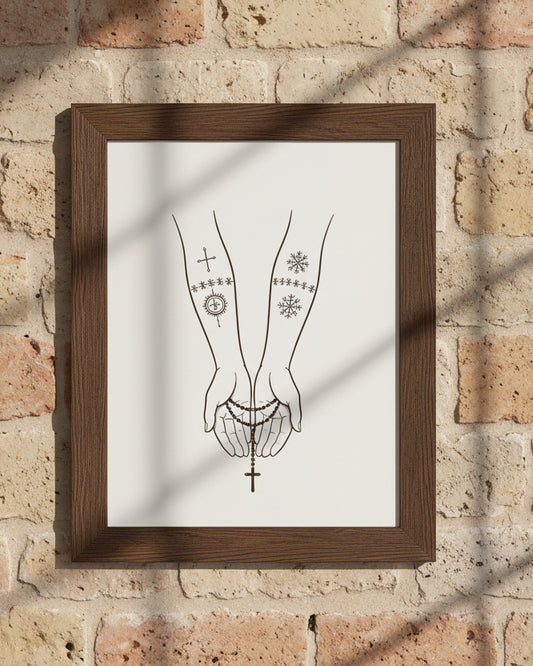 Sicanje Hände Poster – Symbol für Schutz & Glaube (Braun)