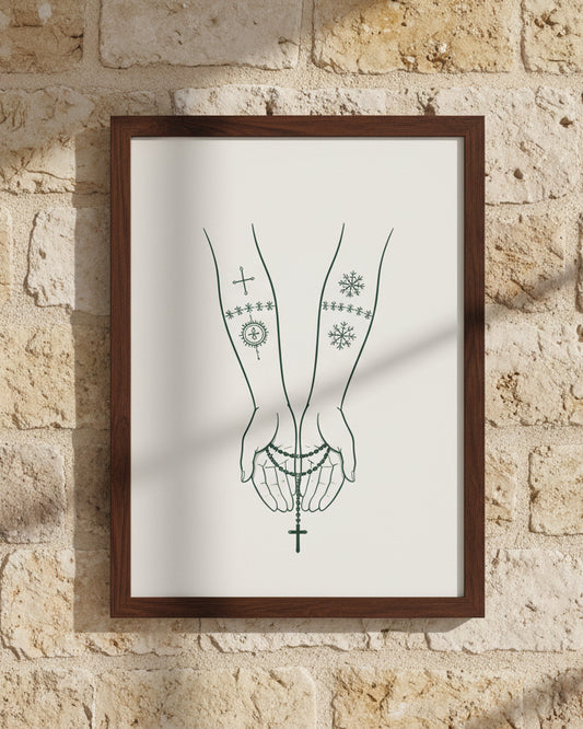 Sicanje Hände Poster – Symbol für Schutz & Glaube (Grün)